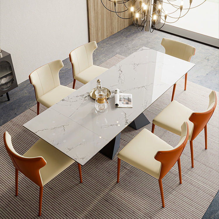 Rectangle Traditional Luxury Dining Table Sintered Stone Table with Double Pedestal