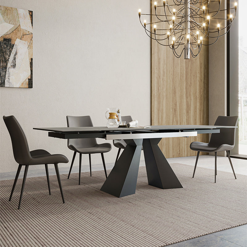 Rectangle Traditional Luxury Dining Table Sintered Stone Table with Double Pedestal