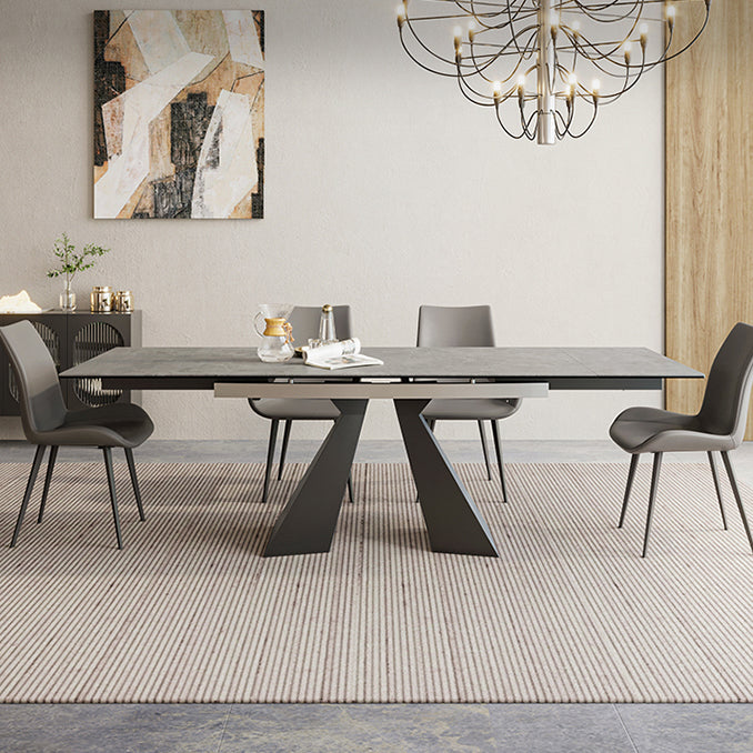 Rectangle Traditional Luxury Dining Table Sintered Stone Table with Double Pedestal