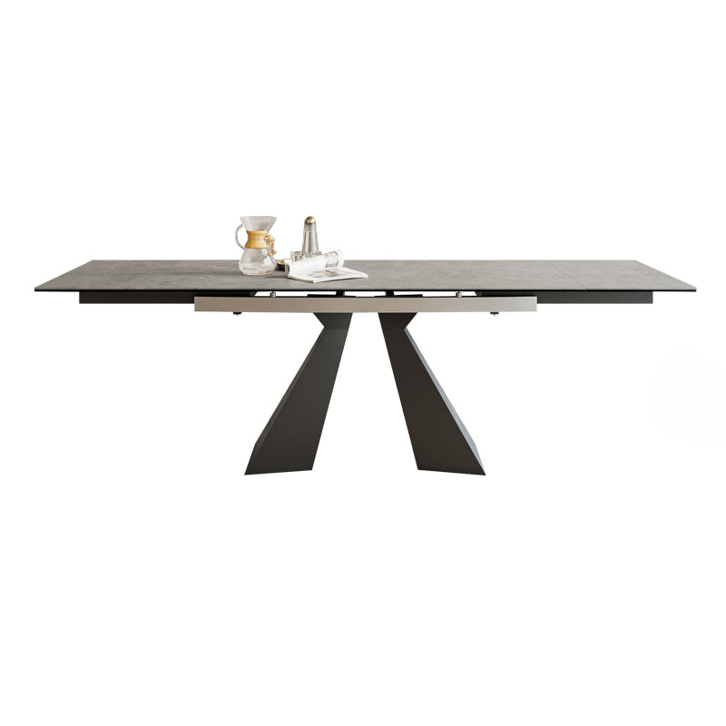 Rectangle Traditional Luxury Dining Table Sintered Stone Table with Double Pedestal