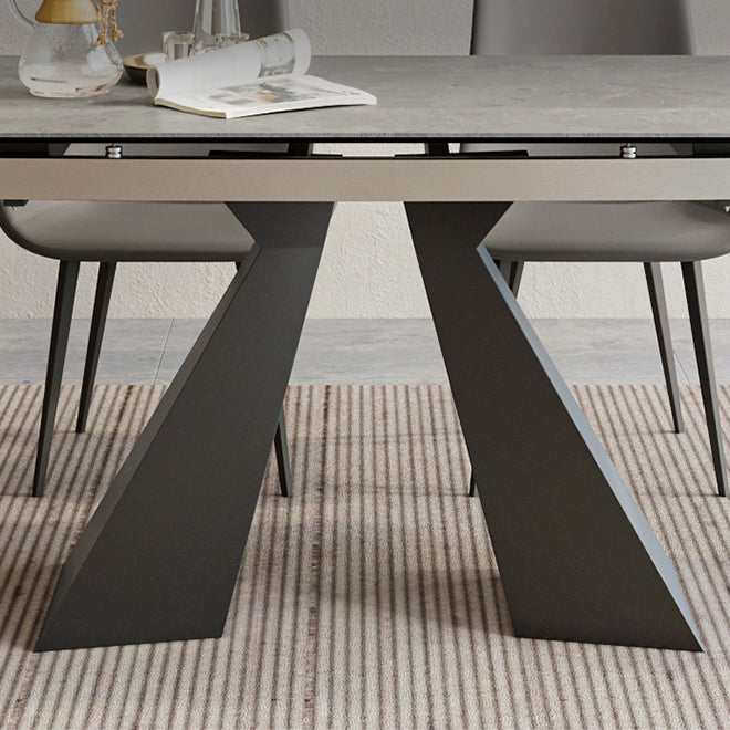 Rectangle Traditional Luxury Dining Table Sintered Stone Table with Double Pedestal