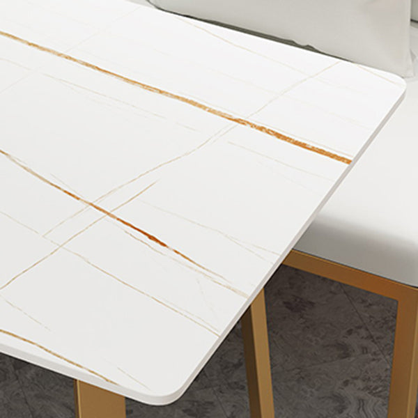 Traditional Luxury Dining Table White Sintered Stone Table with Metal Base