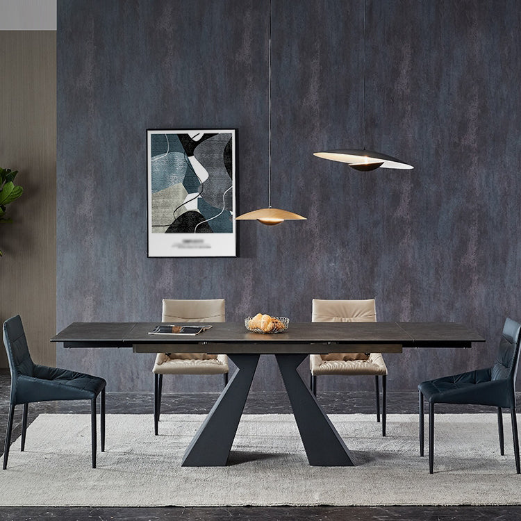 Rectangle Traditional Luxury Dining Table Grey Sintered Stone Table with Double Pedestal