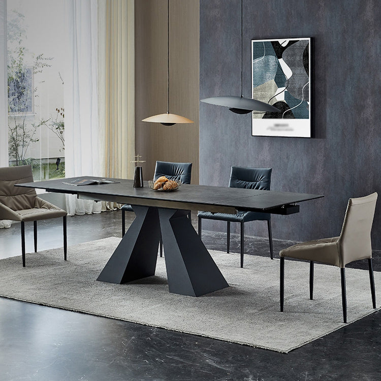 Rectangle Traditional Luxury Dining Table Grey Sintered Stone Table with Double Pedestal