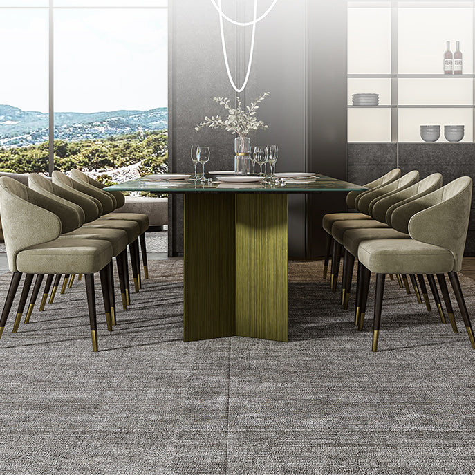 Rectangle Traditional Luxury Dining Table Green Sintered Stone Table with Trestle Base