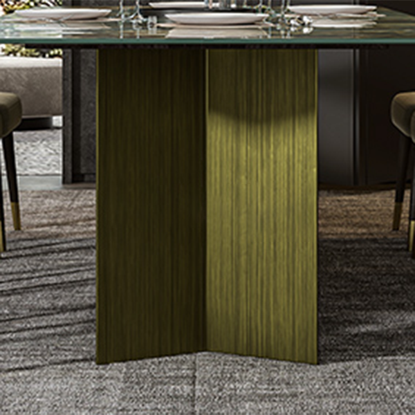 Rectangle Traditional Luxury Dining Table Green Sintered Stone Table with Trestle Base
