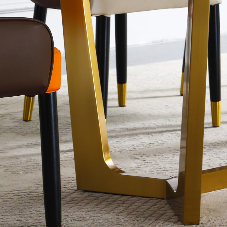 Rectangle Traditional Luxury Dining Table White Sintered Stone Table with Gold Trestle Base