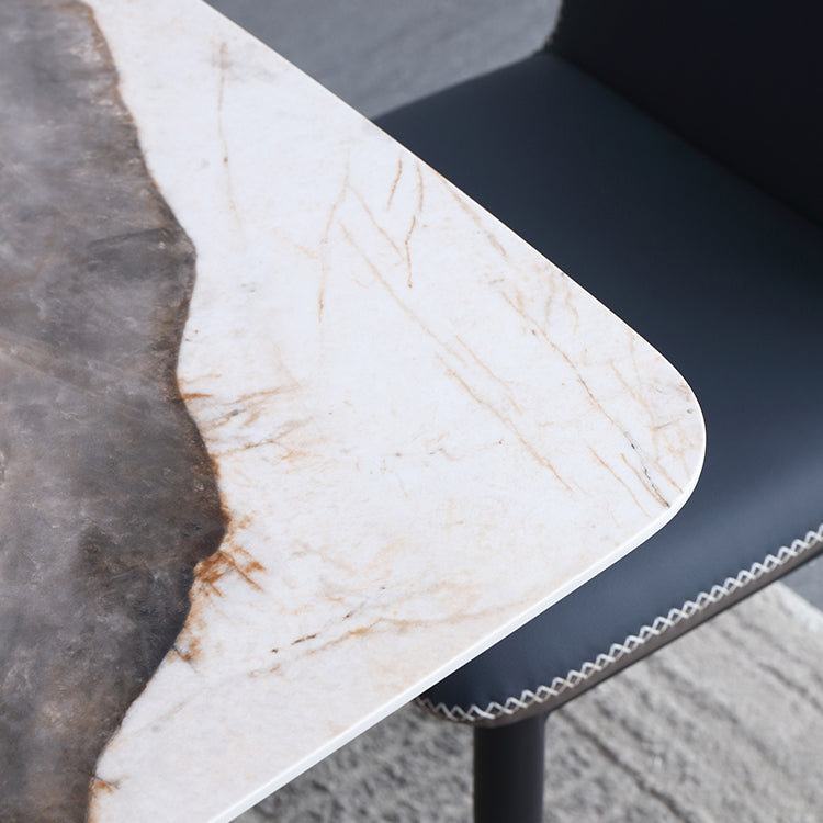 Sintered Stone Modern Rectangle Table Modern Kitchen Table with Double Pedestal in Grey