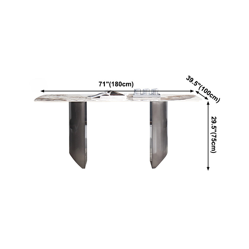 Sintered Stone Modern Rectangle Table Modern Kitchen Table with Double Pedestal in Grey