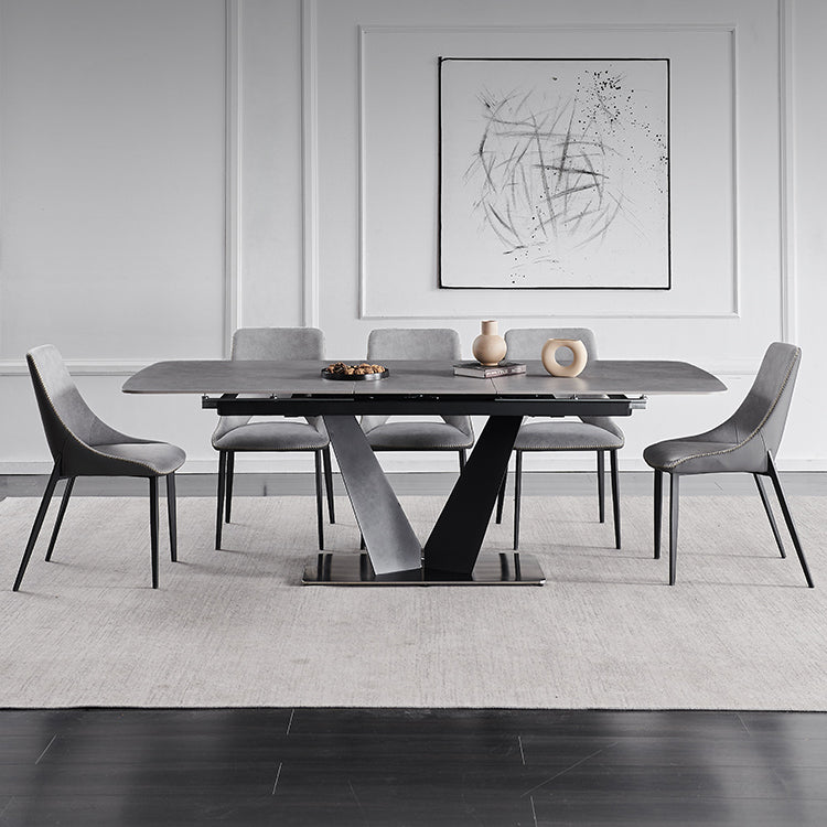Contemporary Pedestal Dinner Table Stone Dining Table Rectangle for Home