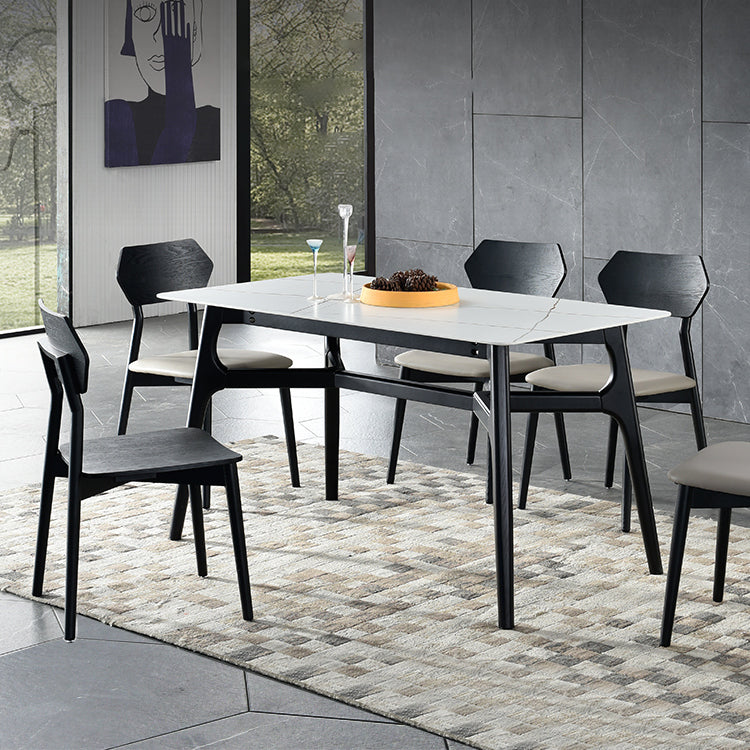 Sintered Stone White Dining Table Minimalist Trestle Base Table for Dining Room