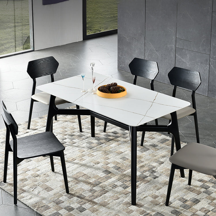 Sintered Stone White Dining Table Minimalist Trestle Base Table for Dining Room
