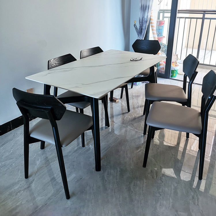 Sintered Stone White Dining Table Minimalist Trestle Base Table for Dining Room