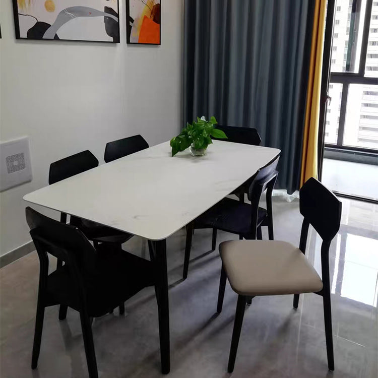Sintered Stone White Dining Table Minimalist Trestle Base Table for Dining Room