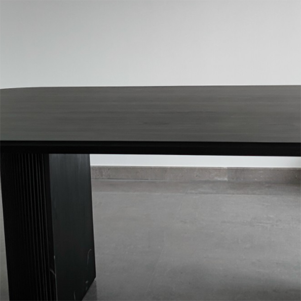 Solid Wood Black Tone Table Simplicity Double Pedestal Table for Dining Room