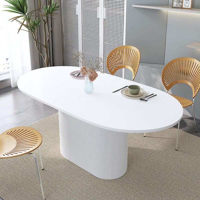 Oval Shape White Tone Table Simplicity Pedestal Table for Dining Room