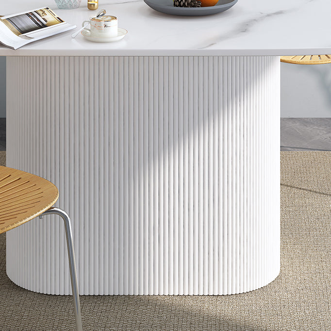 Oval Shape White Tone Table Simplicity Pedestal Table for Dining Room