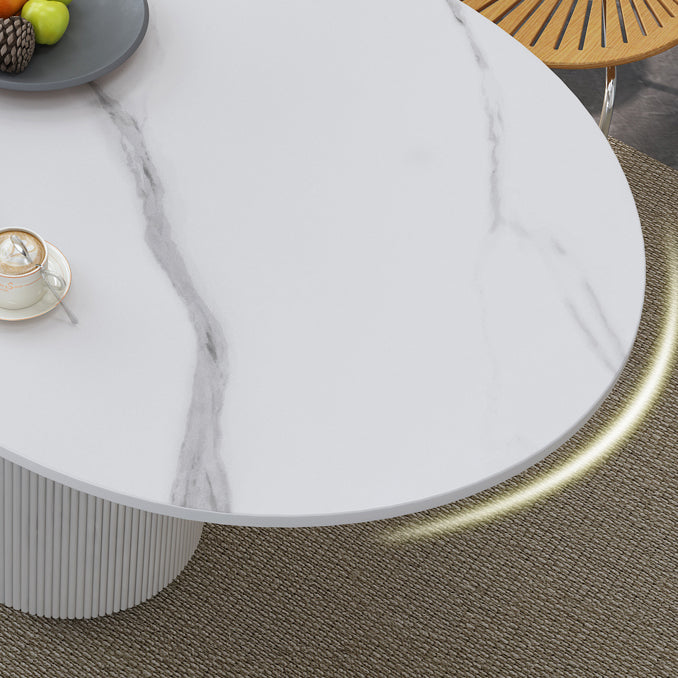 Oval Shape White Tone Table Simplicity Pedestal Table for Dining Room