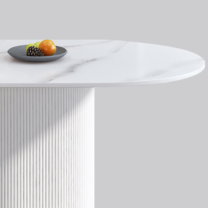 Oval Shape White Tone Table Simplicity Pedestal Table for Dining Room