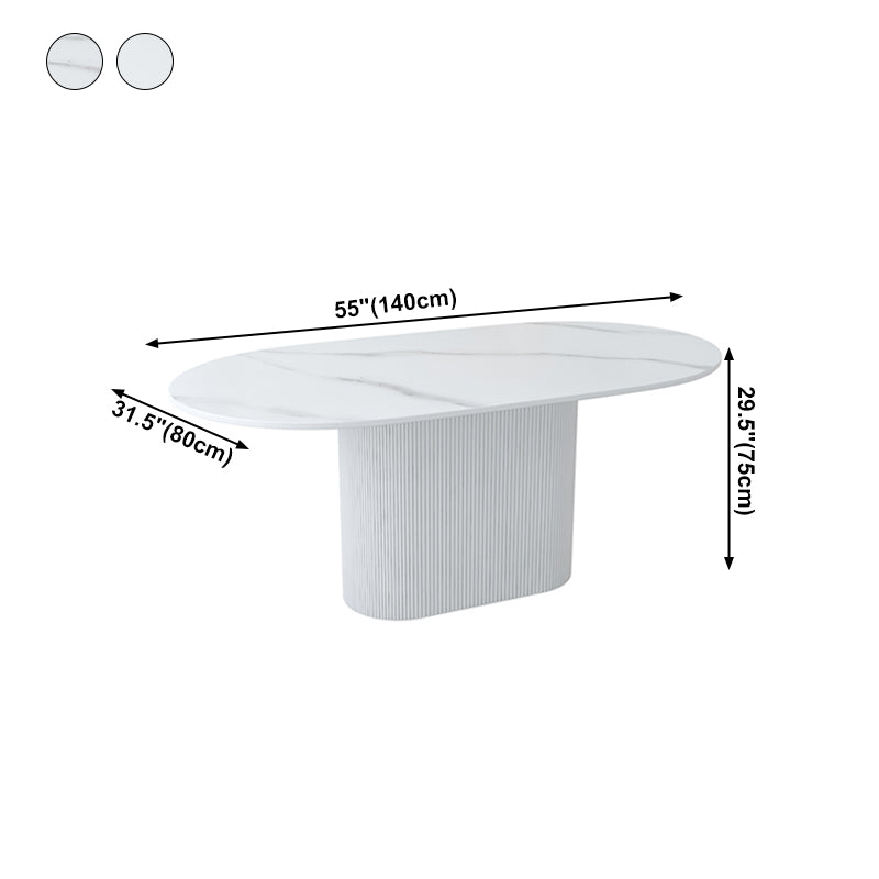 Oval Shape White Tone Table Simplicity Pedestal Table for Dining Room