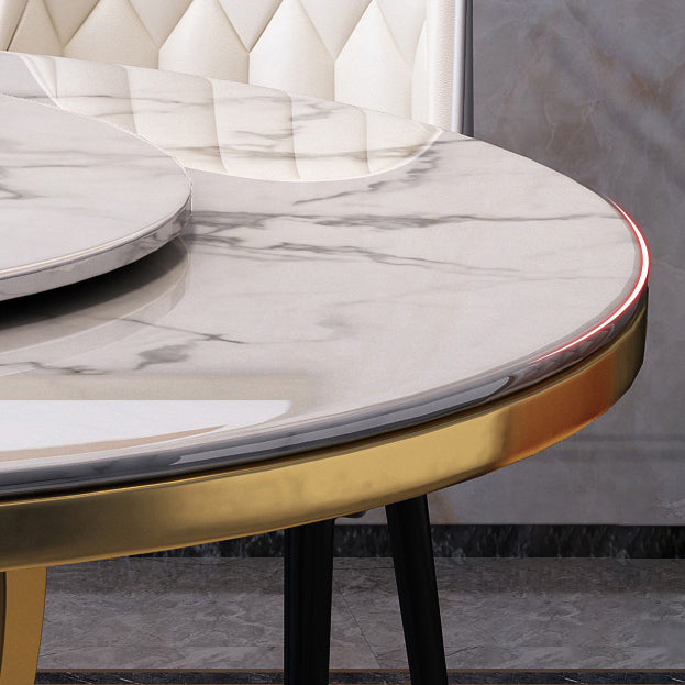 Glam Marble Round Dining Table Standard Kitchen Dining Table with Pedestal Base
