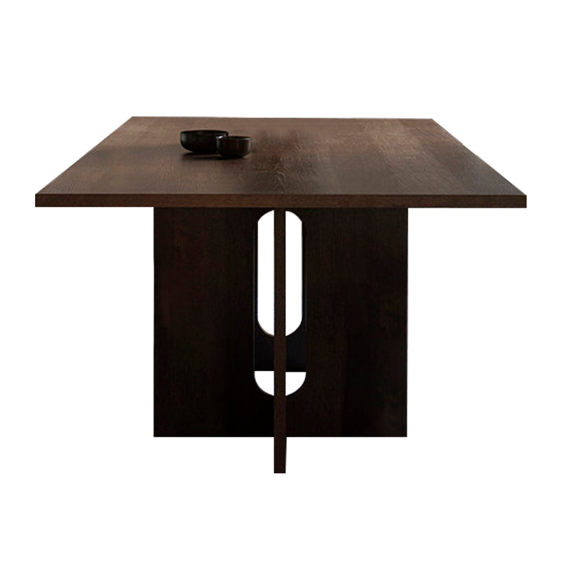 Mesa de comedor rectangular de color madera, mesa de madera maciza, simplicidad con pedestal doble
