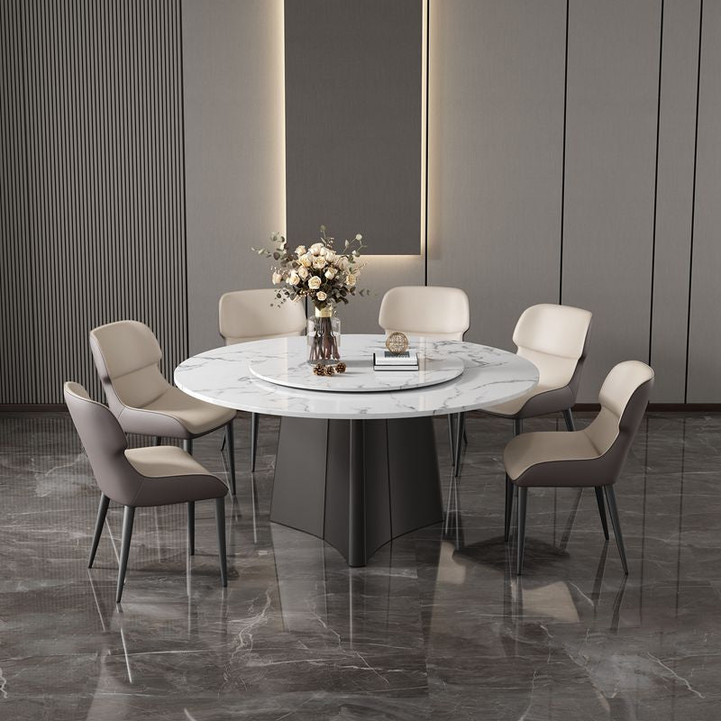 Round Pedestal Home Furniture Simple Style Marble Dining Room Collection with Turntable