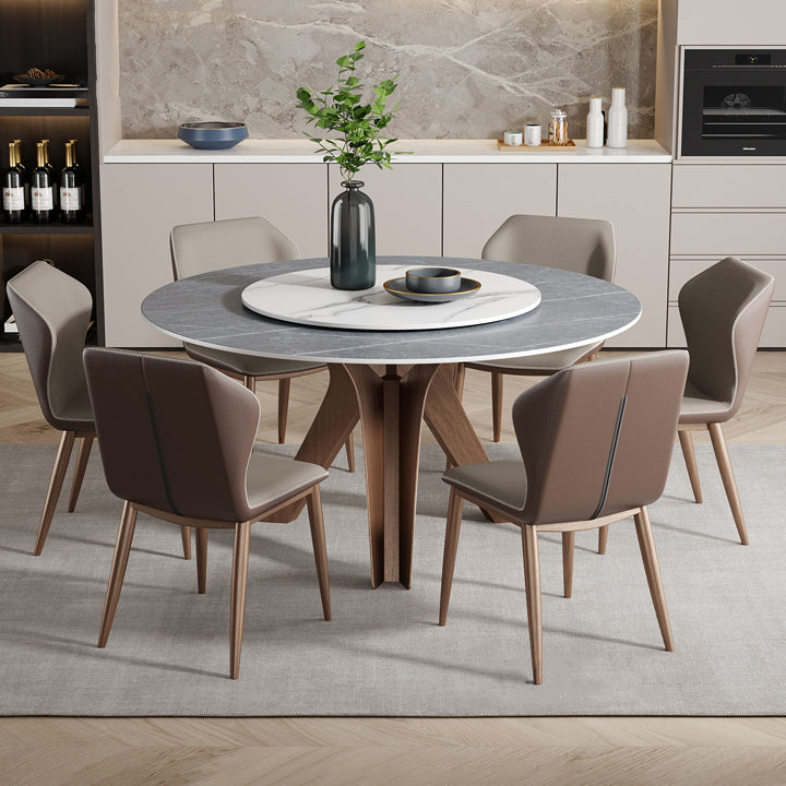 Round Stone Furniture Luxury Style Tripod Base Dining Room Collection with Turntable