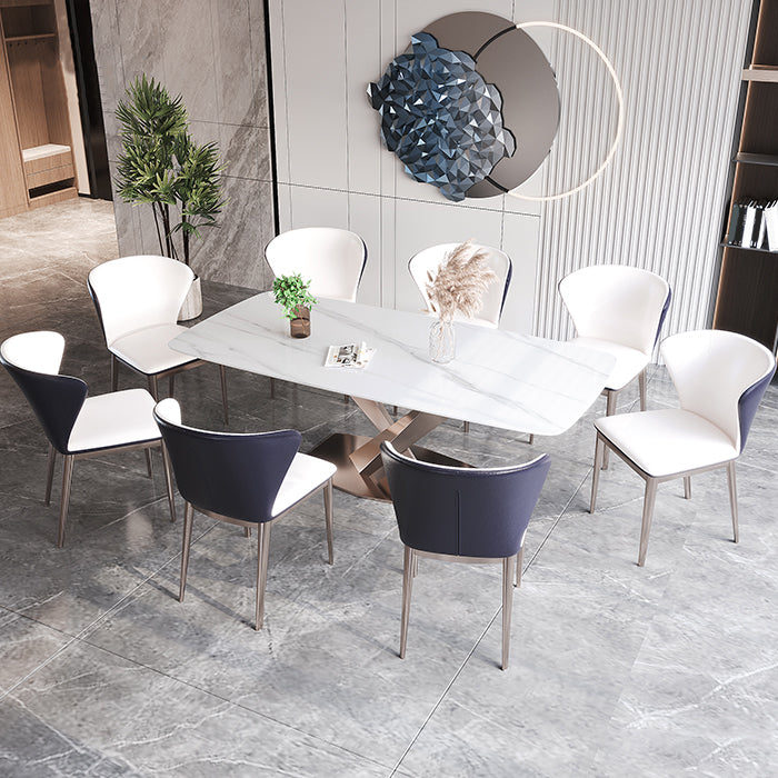Mesa de comedor estándar Glam, mesa de comedor rectangular con tapa de piedra sinterizada para cocina
