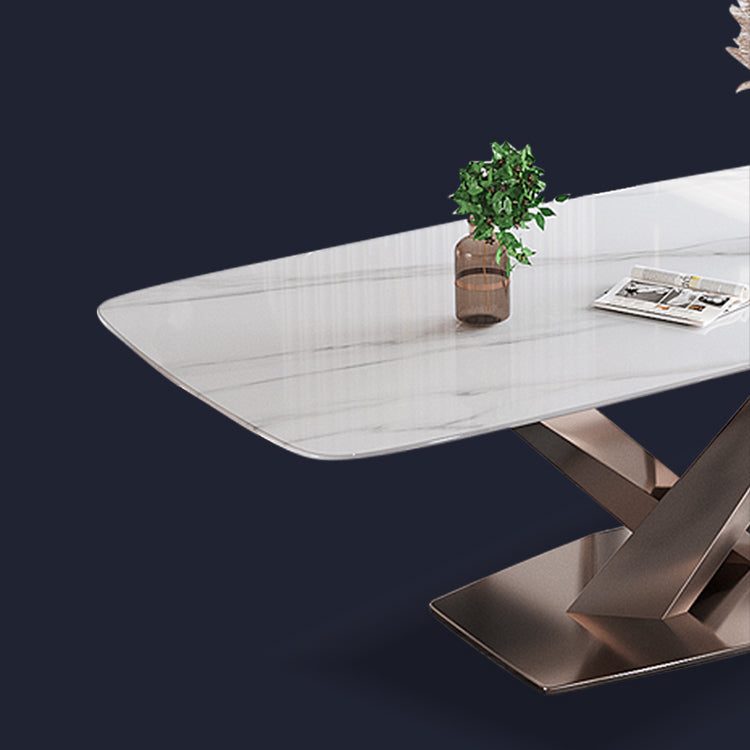 Mesa de comedor estándar Glam, mesa de comedor rectangular con tapa de piedra sinterizada para cocina