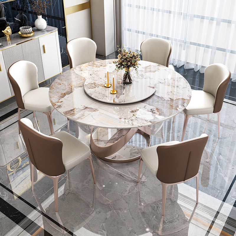 Traditional Luxury Round Dining Table Pedestal Dining Room Furniture with Turntable