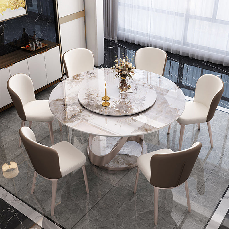 Traditional Luxury Round Dining Table Pedestal Dining Room Furniture with Turntable