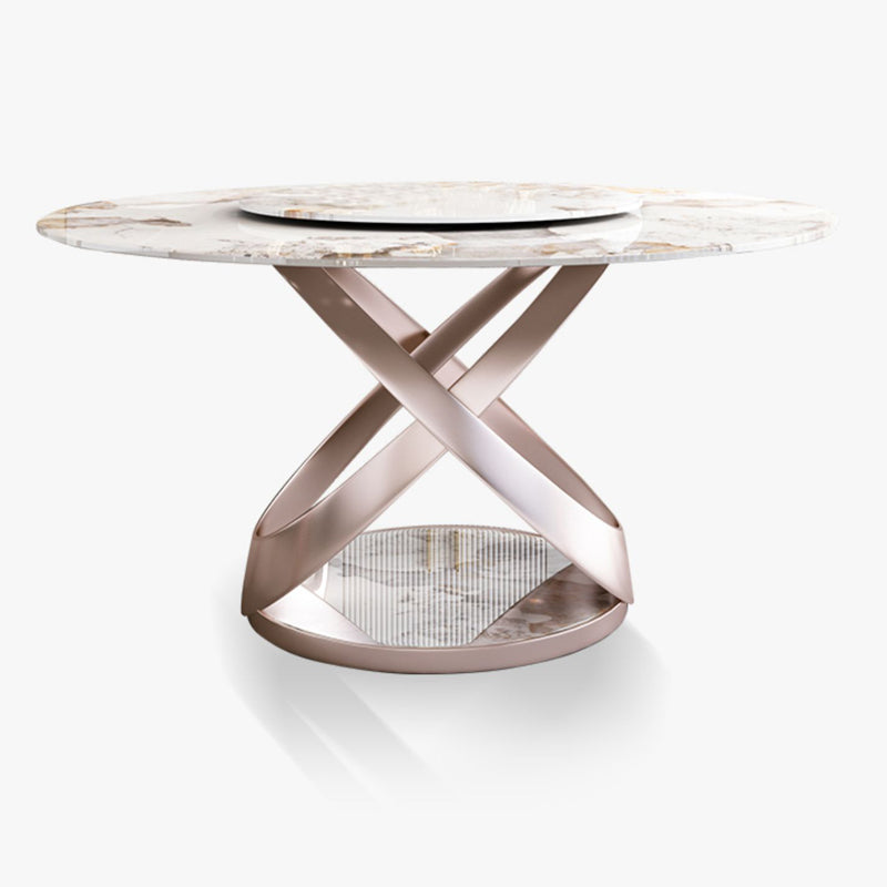 Traditional Luxury Round Dining Table Pedestal Dining Room Furniture with Turntable