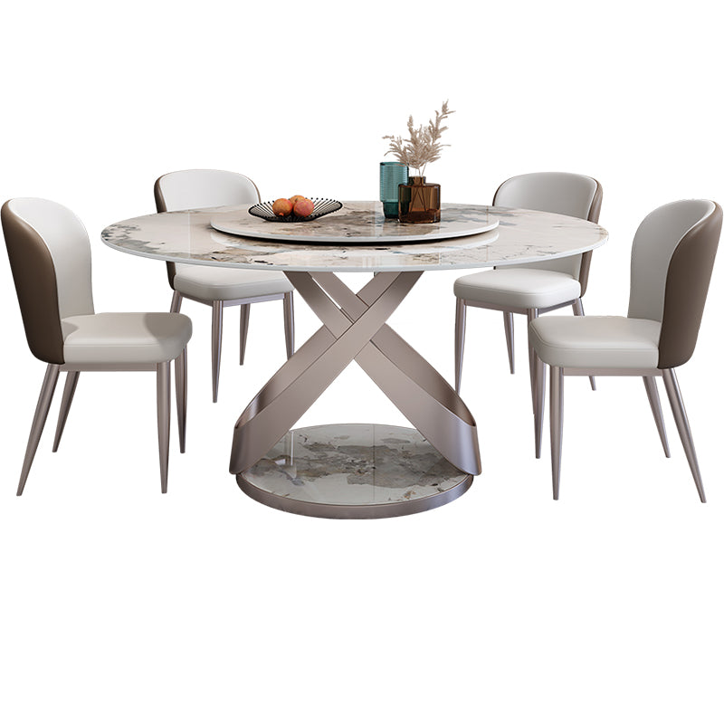Traditional Luxury Round Dining Table Pedestal Dining Room Furniture with Turntable