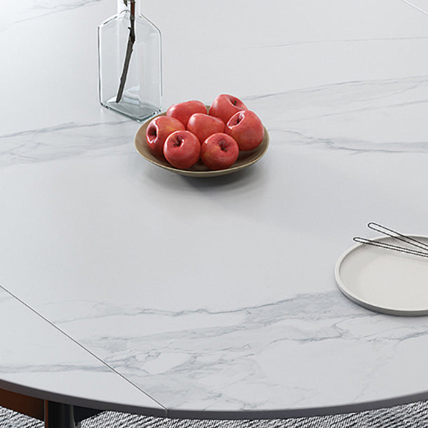 Minimalist White Sintered Stone Table Round Shape Standard Dining Table with 4 Legs Base