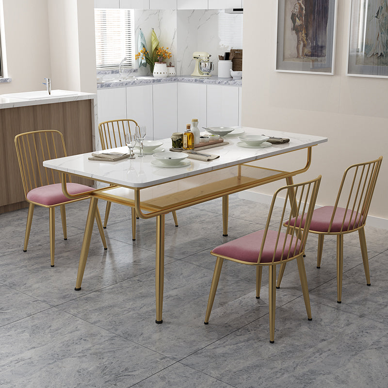Tavolo da pranzo tradizionale di lusso tavolo da pranzo in marmo rettangolo con base di metallo