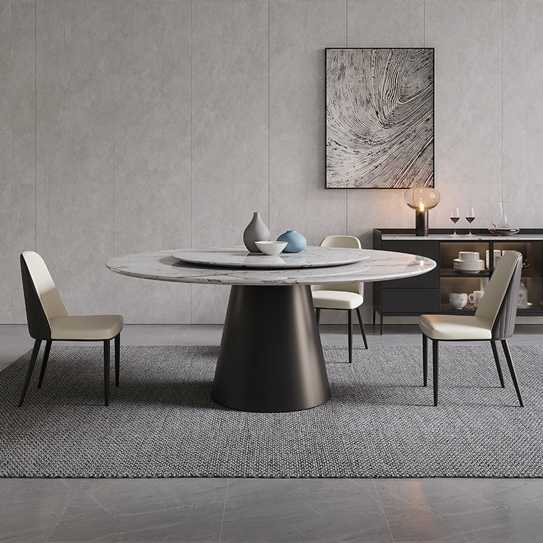 Table de marbre de style contemporain rond table à manger de base piédestal avec platine