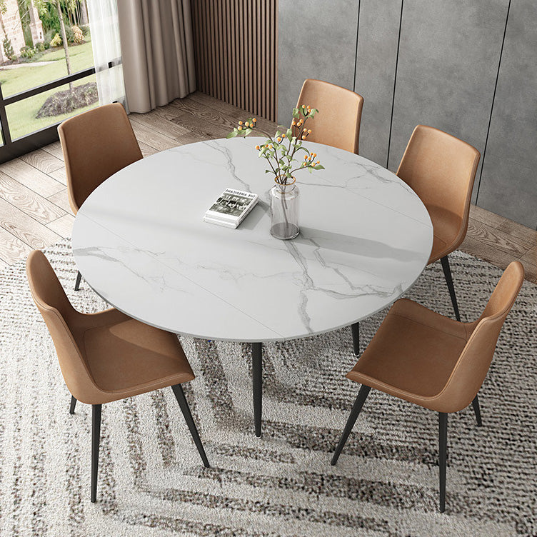 Simplicity Style Round Stone Table Drop-Leaf Dinner Table for Dining Room