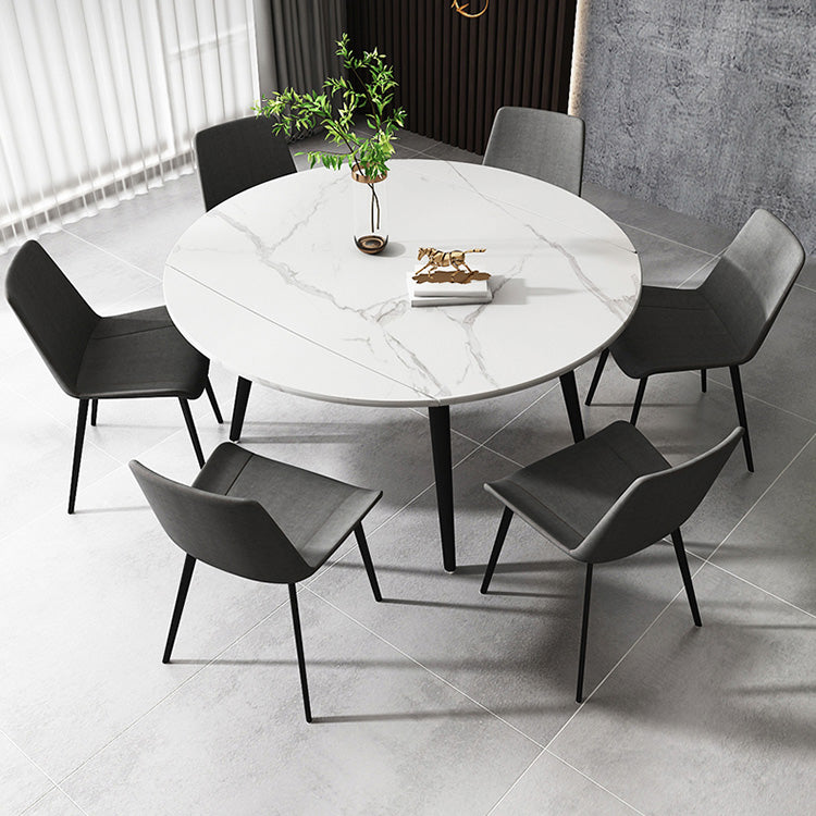 Round 4-foot Dining Site Table Simplicity Style Stone Drop-Leaf Dinette Table for Home