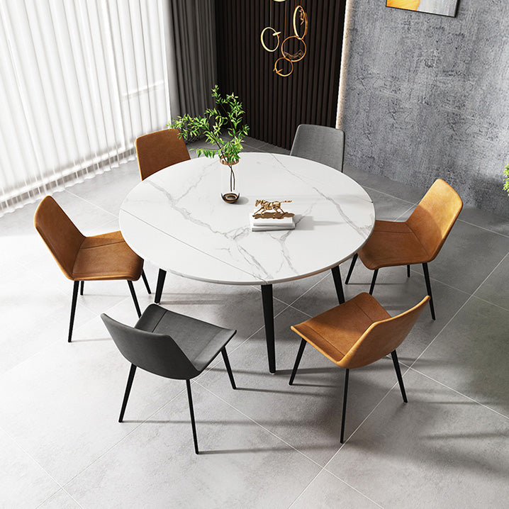 Round 4-foot Dining Site Table Simplicity Style Stone Drop-Leaf Dinette Table for Home