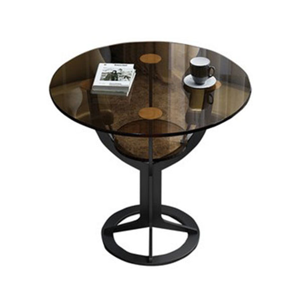 Modern Style Glass Dining Table Black Round Dinner Table with Pedestal Base