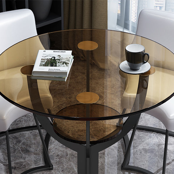 Modern Style Glass Dining Table Black Round Dinner Table with Pedestal Base