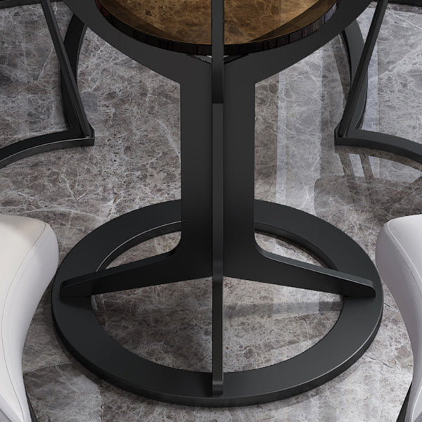 Modern Style Glass Dining Table Black Round Dinner Table with Pedestal Base