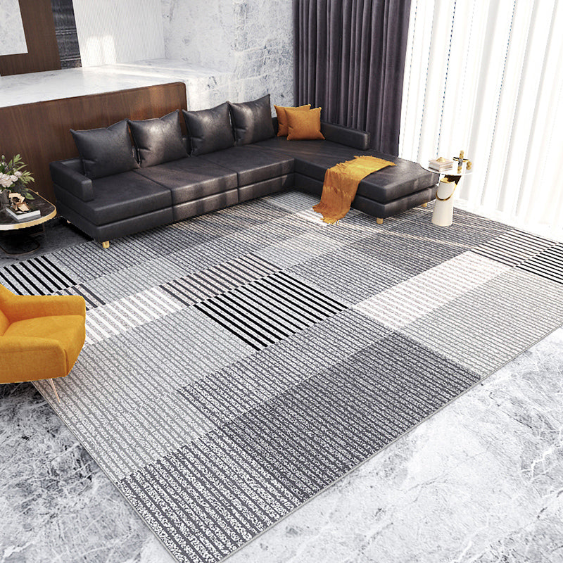 Black Modern Rug Polyester Stripe Rug Non-Slip Backing Rug for Home Decor