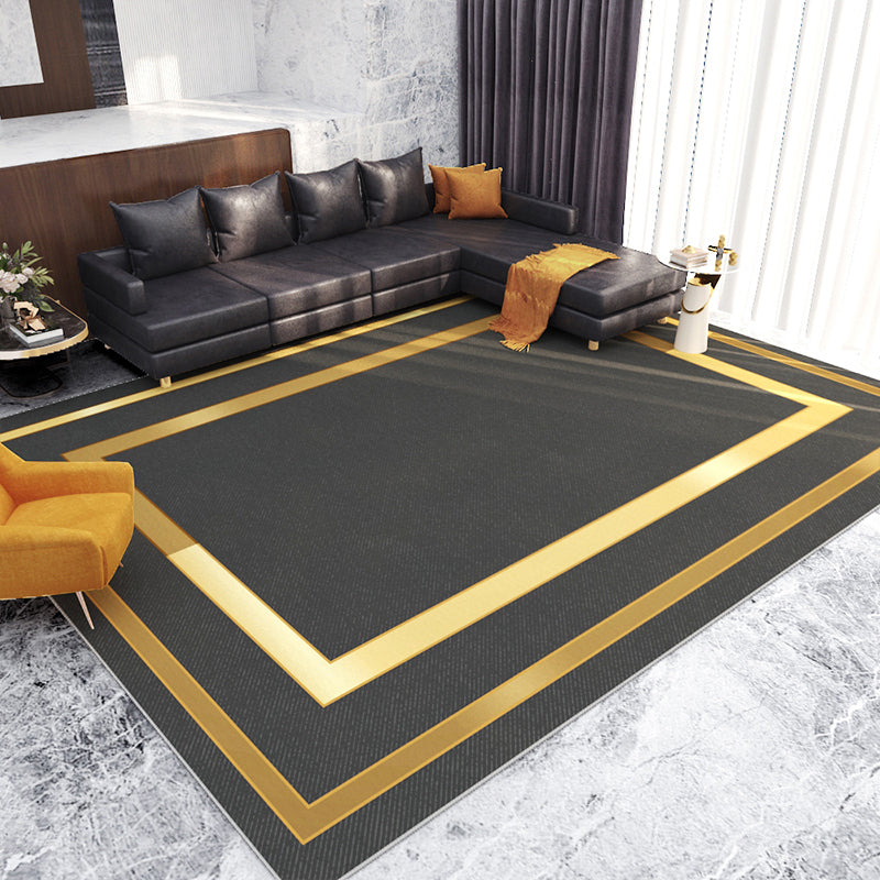 Black Modern Rug Polyester Stripe Rug Non-Slip Backing Rug for Home Decor