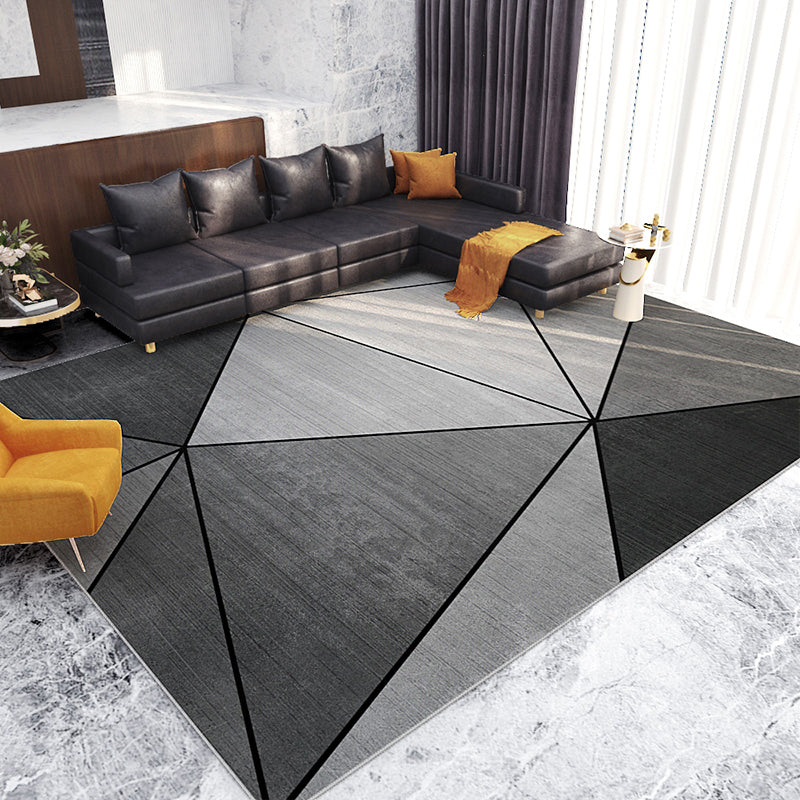 Black Modern Rug Polyester Stripe Rug Non-Slip Backing Rug for Home Decor