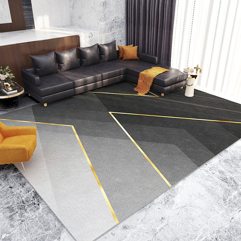 Black Modern Rug Polyester Stripe Rug Non-Slip Backing Rug for Home Decor