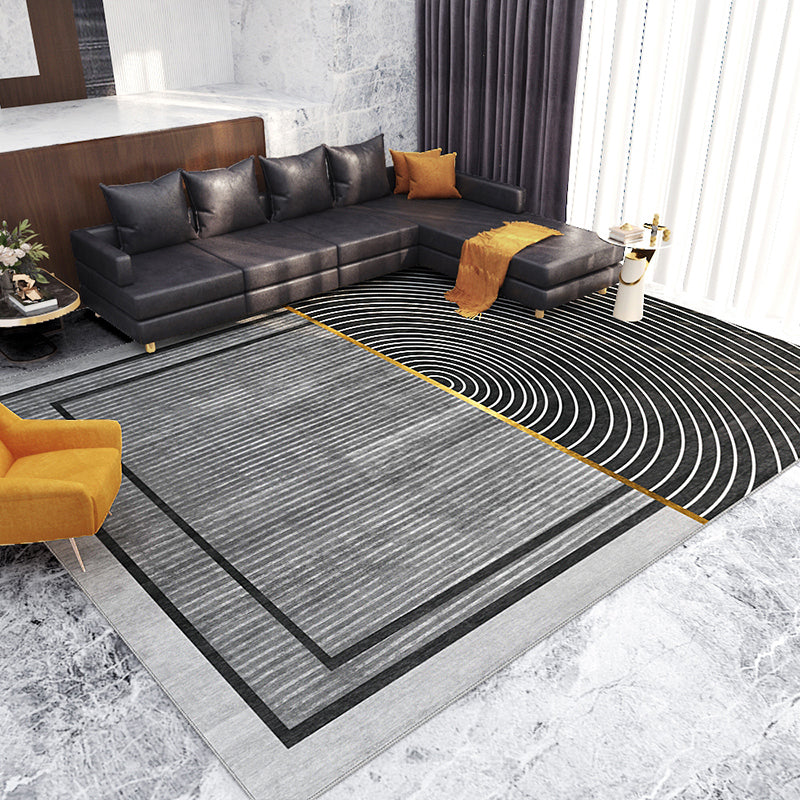 Black Modern Rug Polyester Stripe Rug Non-Slip Backing Rug for Home Decor