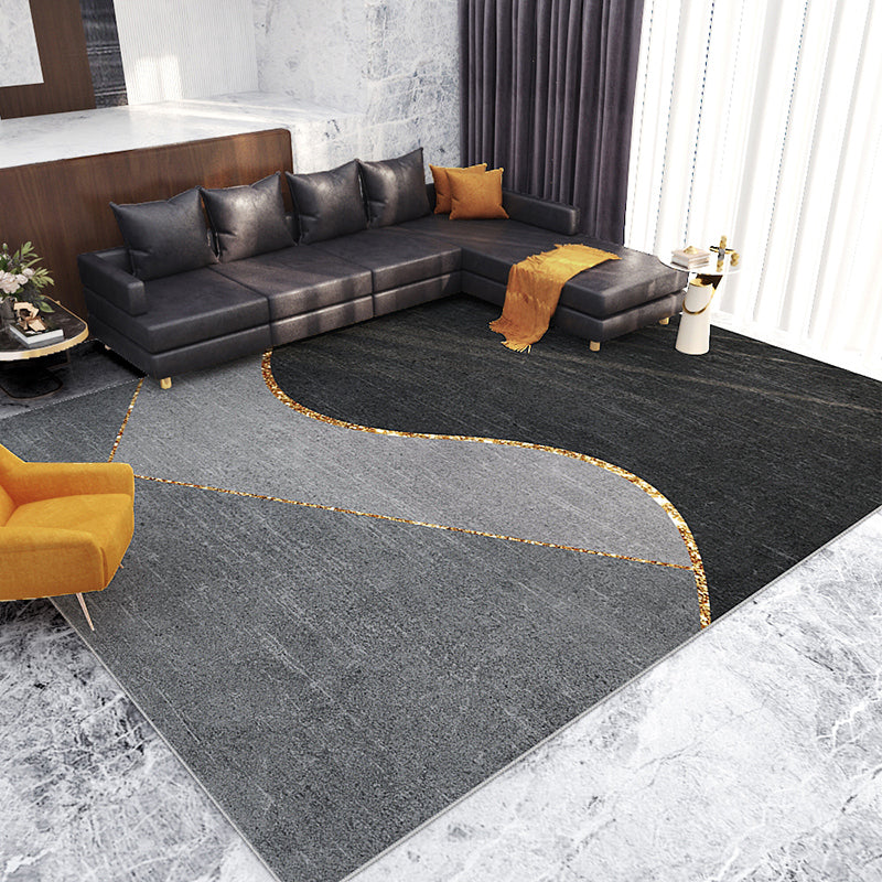 Black Modern Rug Polyester Stripe Rug Non-Slip Backing Rug for Home Decor