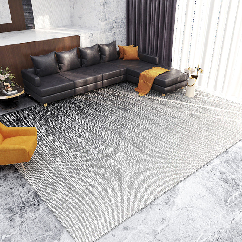 Black Modern Rug Polyester Stripe Rug Non-Slip Backing Rug for Home Decor